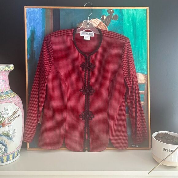 Jessica Howard Red and Black Houndstooth Jacket 12 - Picture 2 of 16